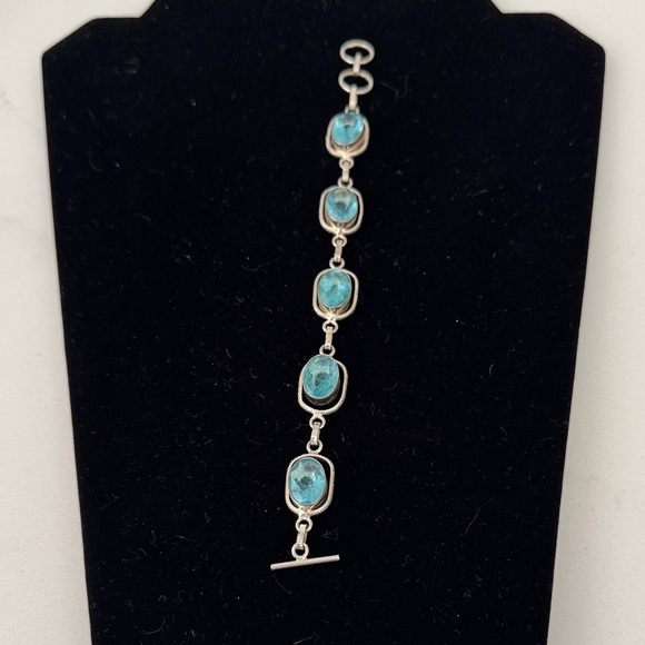Elegant Sky Blue Topaz Gemstone 925 Sterling Silver Bracelet 8” - Picture 2 of 4